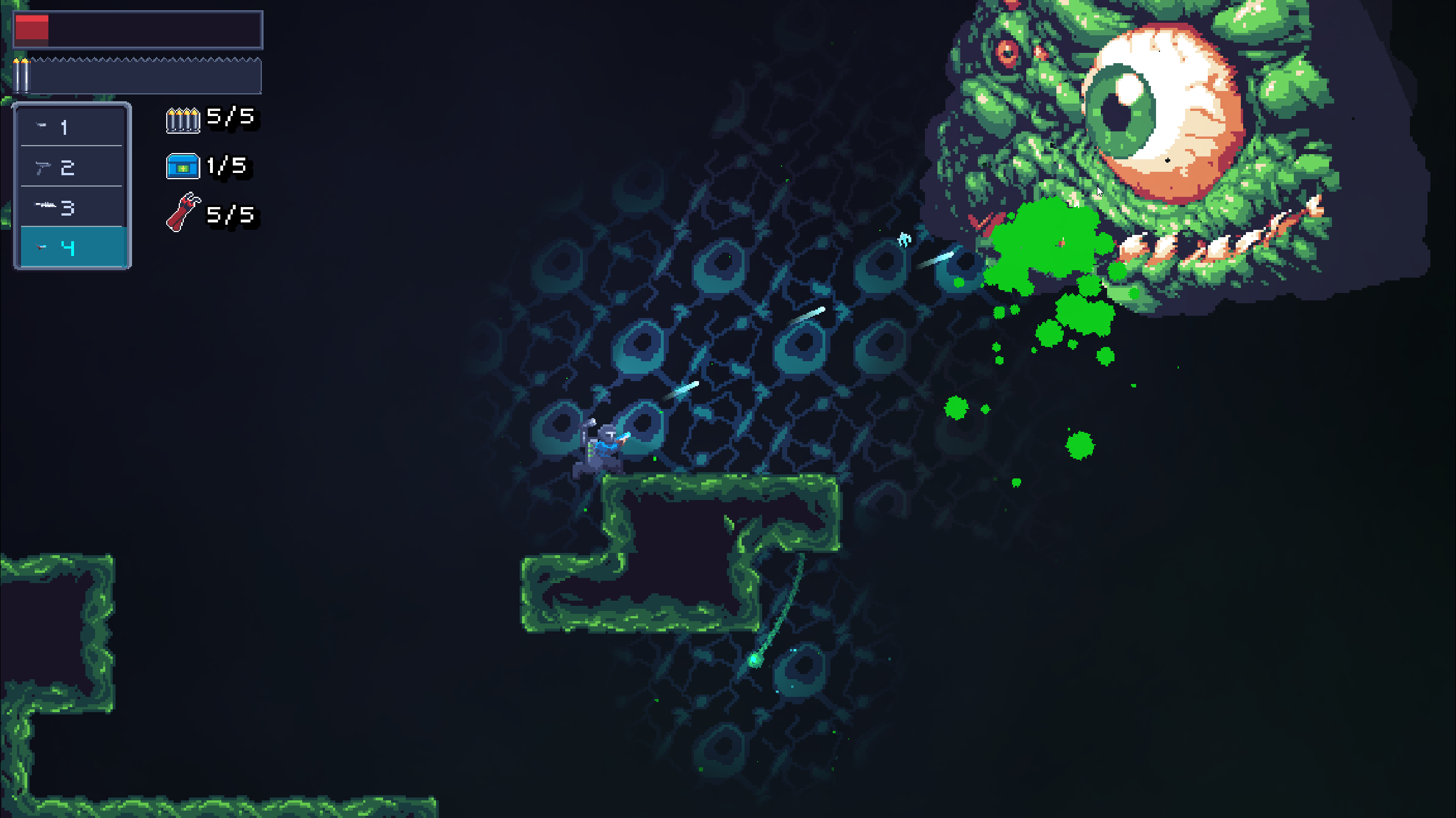 Fighting the first boss.